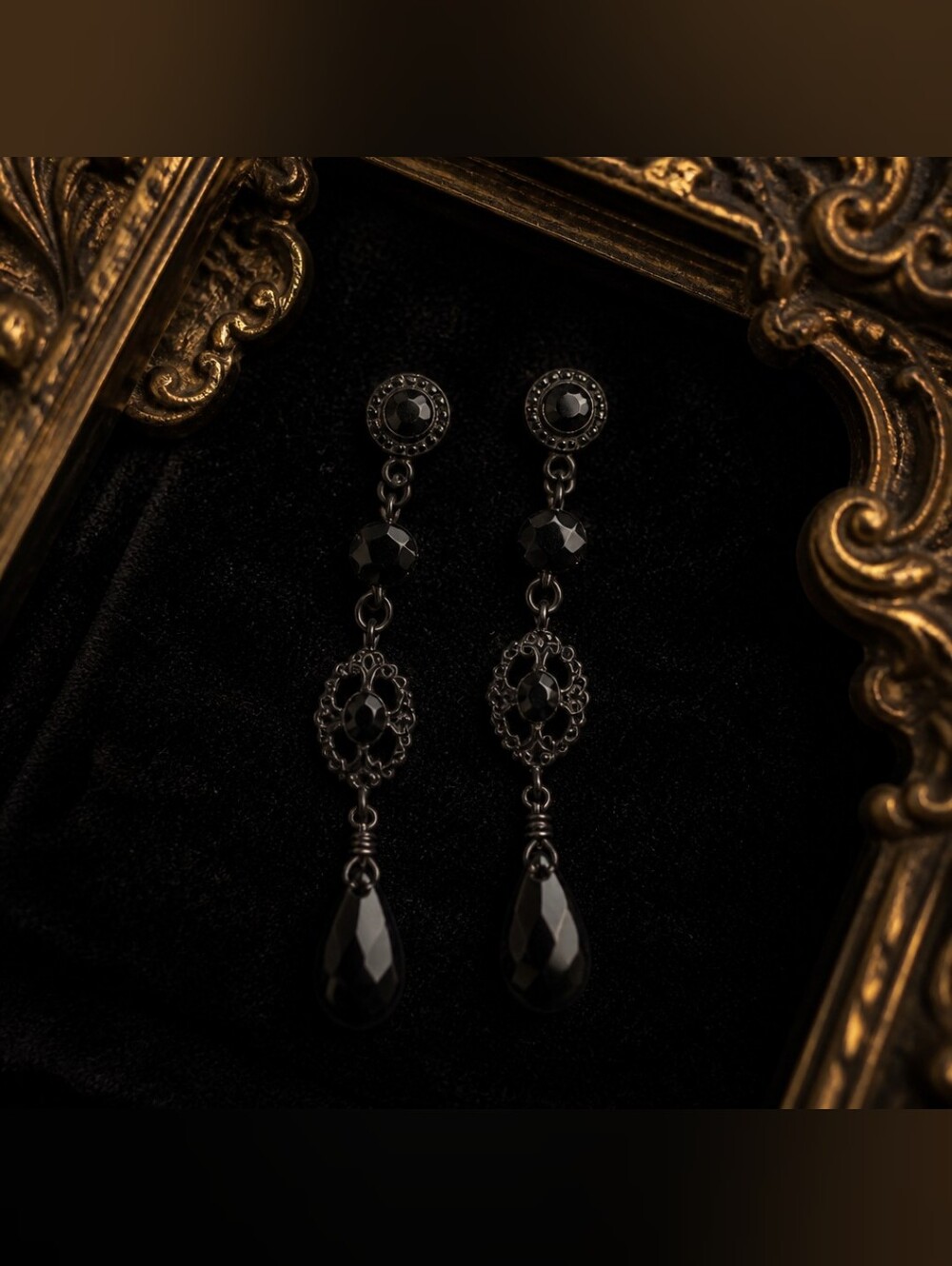 Vintage Gothic Revival Black Beaded Dangle Earrings Whimsygoth Witchy Regency